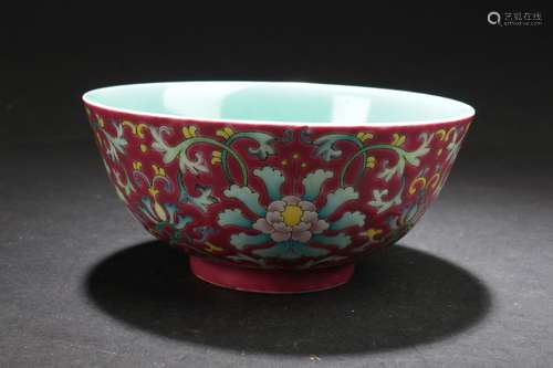 A Plant-filled Chinese Estate Fortune Porcelain Bowl