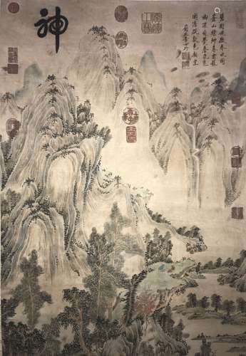 An Abstract Mountain-view Chinese Fortune Scroll Display