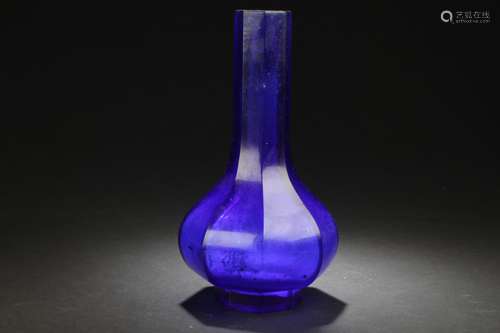 A Hexa-fortune Chinese Blue Overlay Glazed Vase Display