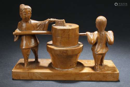 An Estate Joyful-kid Chinese Soapstone Statue Display