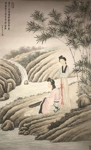 An Estate Lady-portrait Chinese Story-telling Scroll Display