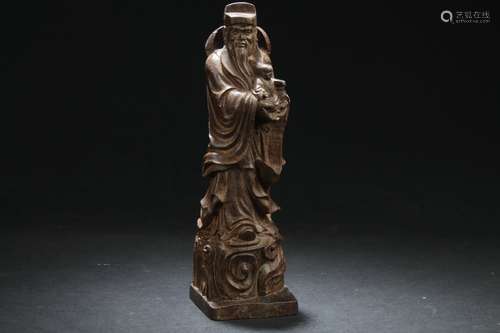 An Estate Chinese Wooden Schoolar Statue Display