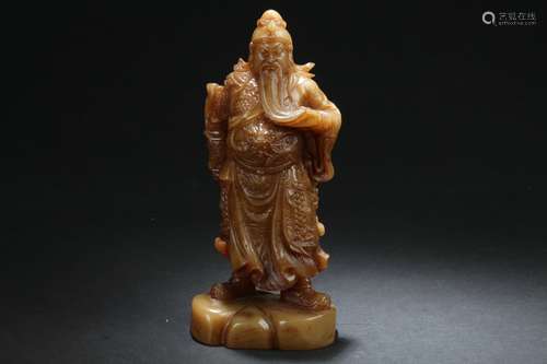 A Chinese Guangong Estate Soapstone Display Statue