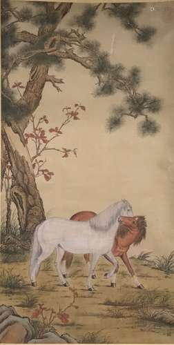 An Estate Chinese Vivid Horse-portrait Scroll Display