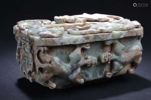 An Estate Jade-curving Chinese Myth-beast Anicent-framing Censer Display