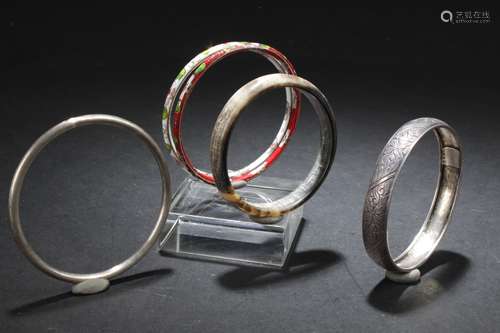 A Set of Five Silver/Cloisonne Bracelets