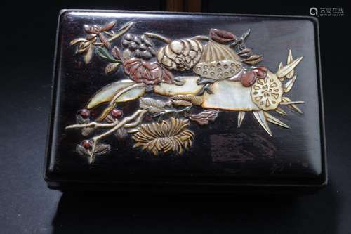 Chinese Hardwood Box with Pearl Inlay