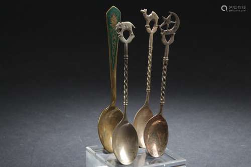 Antique collection set of four Silver and Brass Spoons