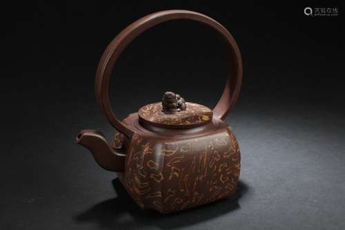 A Handled Word-decorating Chinese Tea Pot