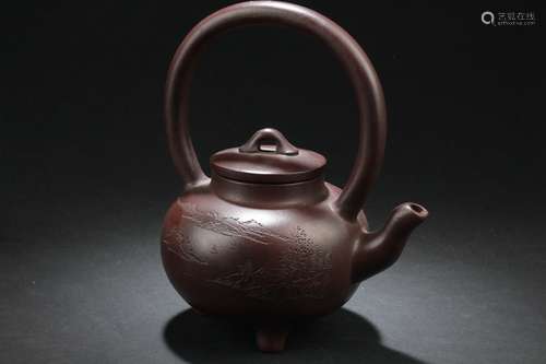 A High-handled Chinese Landscape Tea Pot