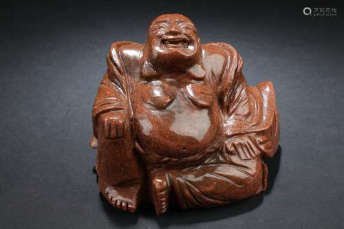 An Estate Chinese Dotted Stone-curving Happy Buddha Statue