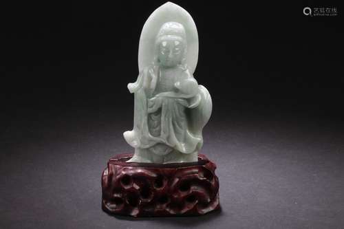 A Burma Jade-curving Estate Guanyin Statue