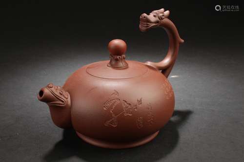 A Dragon-handled Chinese Landscape Tea Pot