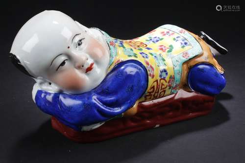 A Porcelain-made Chinese Adorable Kid Pillow Stand