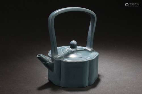 An Estate Chinese Blue Handled Tea Pot