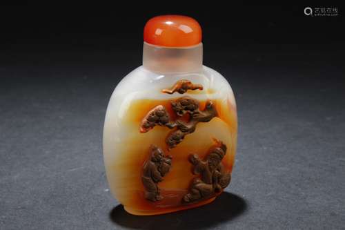 A Wave-decorated Chinese Agate-curved Snuff Bottle