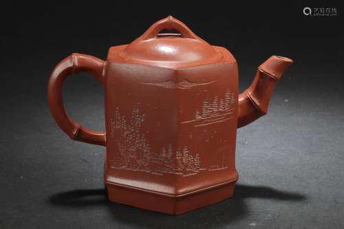 A Mountainview Hexa-shape Chinese Estate Tea Pot