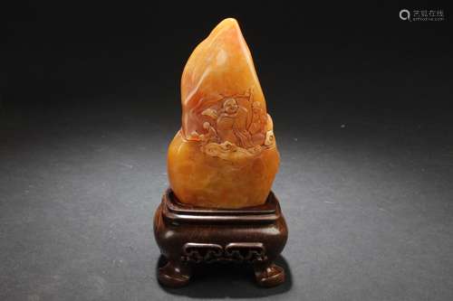 A Fortune-shaped Chinese Estate Soapstone Figure