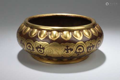 An Estate Chinese Myth-beast Gilt Censer