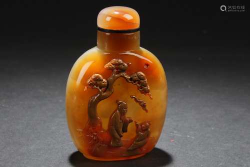 An Orange Chinese Agate-curving Estate Snuff Bottle