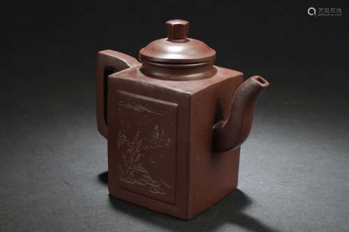 A Word-decorating Chinese Square Estate Tea Pot