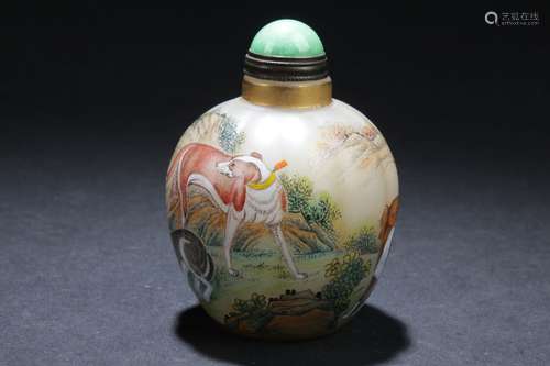 An Overlay Chinese Dog-portrait Snuff Bottle