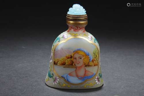 A Flat-bottom Chinese Western-portraits Snuff Bottle