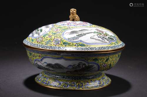 A Lidded Mountain-view Cloisonned Display