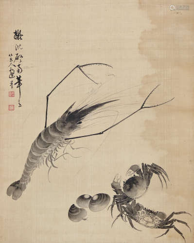 姜渔 海鲜 立轴 水墨绢本
