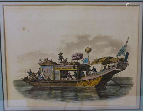 HAND COLORED ENGRAVING OF CHINESE RIVER SCENE - GEORGE NICOLS