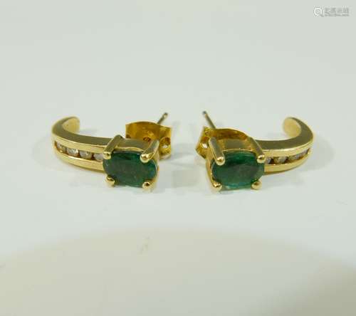 14K GOLD EMERALD AND DIAMOND EARRINGS