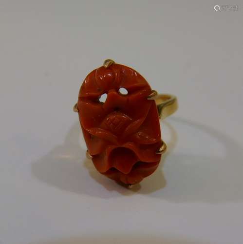 14K GOLD RED CORAL RING 5 GRAMS