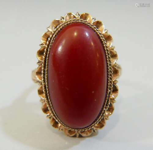 IMPRESSIVE AKA RED CORAL RING 14K GOLD