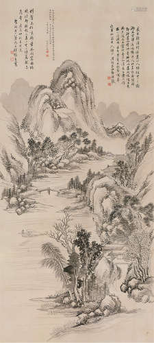 张熊 1868年作 唐人诗意图 立轴 设色绢本