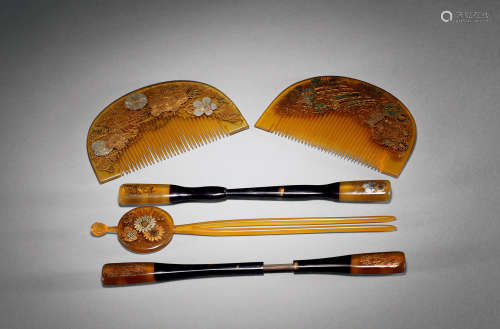 日本 玳瑁梳子 簪子 （两套）