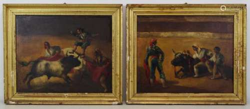 LUCAS Y PADILLA, Eugenio. Two Oils on Panel. Bull