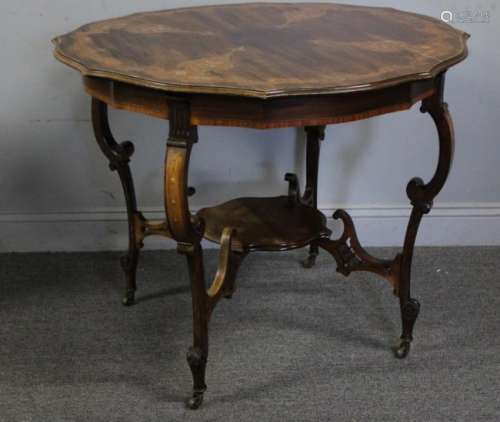Edwardian Inlaid Center Table With Serpentine