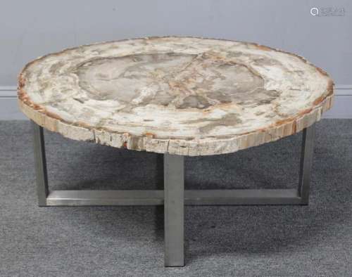 Modernist Petrified Wood Slab Coffee Table.