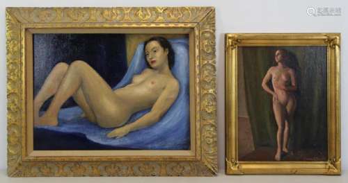 BARILE, Xavier. Two Oils. Reclining Nude &