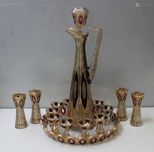 BACCARAT .Attributed To Glass Cordial Set and Tray