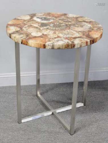 Mosaic Petrified Wood and Ammonite Center Table.