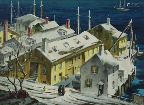 GASSER, Martin Henry. Watercolor. Winter Harbor.