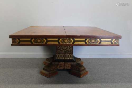 Antique Mahogany Split Pedestal Table with Leaves.