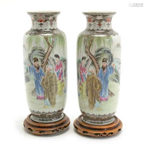 Pair of Famille Rose Porcelain Vases, Republic Period