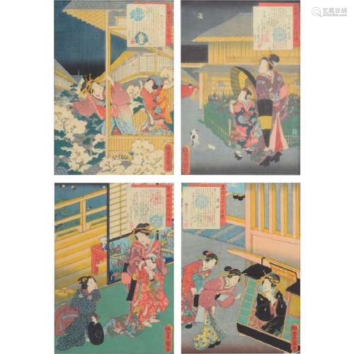 Toyokuni III (1786-1865): Four Woodblock Prints