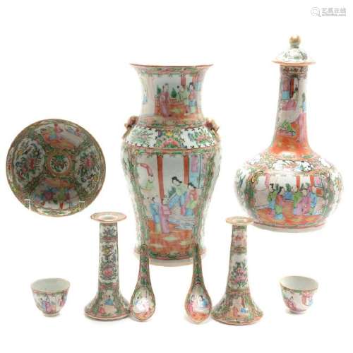 Group of Canton Famille Rose Porcelains, Late