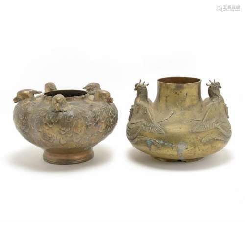 Two Japanese Bronze Vases, Meiji Period