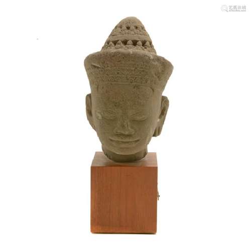 Khmer Sandstone Head of a Vishnu, Angkor Period