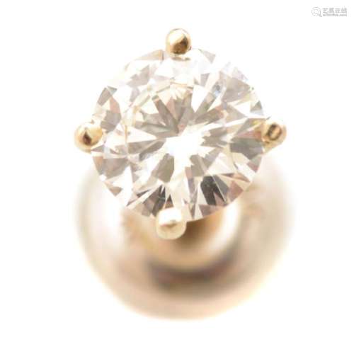 Single Diamond, 14k White Gold Earring.