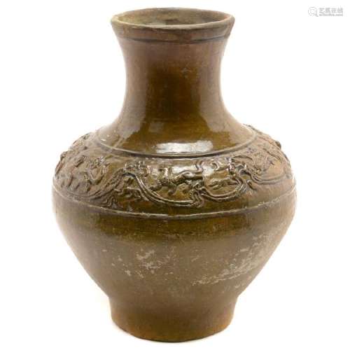 Brown Glazed Hu-Form Pottery Vase, Han Dynasty